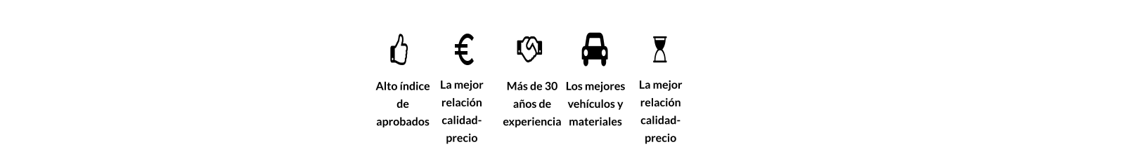 Alto índice de aprobados La mejor  relación calidad-precio Más de 30 años de experiencia Los mejores vehículos y materiales   La mejor  relación calidad-precio